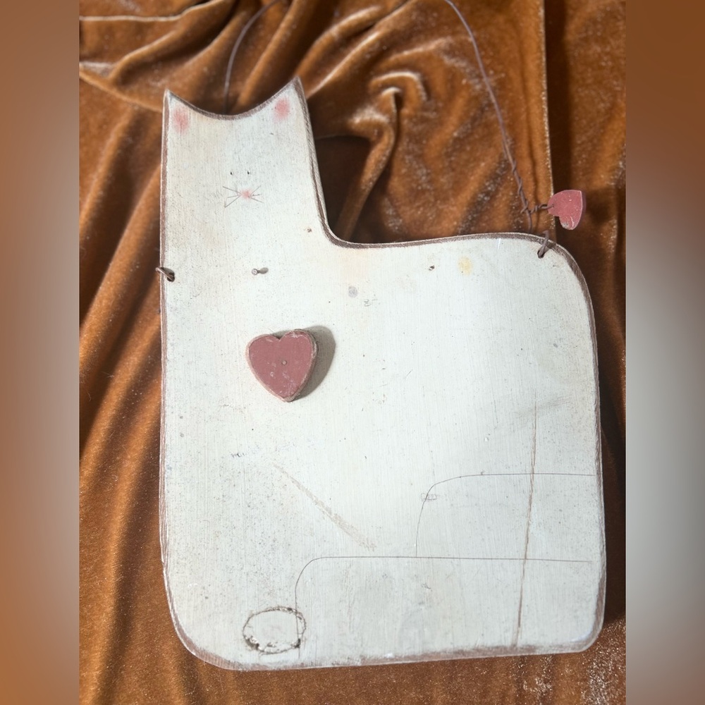Rustic Cat Wall Hanging with Heart, vintage 90’s handmade